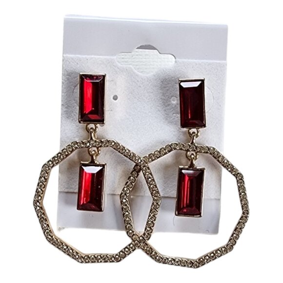 DKNY Red Pavé & Baguette-Crystal Orbital Drop Earrings in Gold-Tone MSRP: $45 - Picture 1 of 2